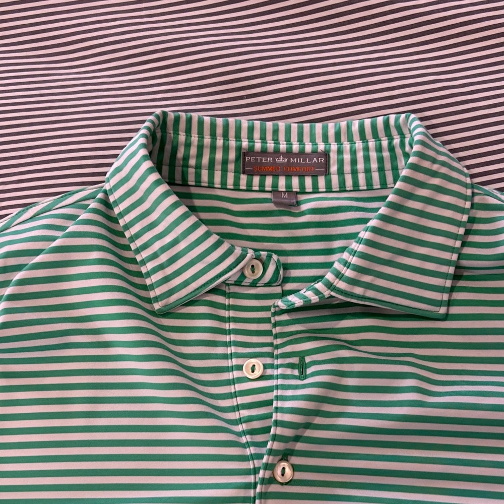 Peter Millar Green and White Stripes, Medium, Summer Comfort
